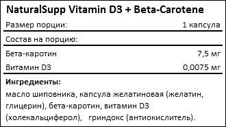 Состав NaturalSupp Vitamin D3 Beta-Carotene