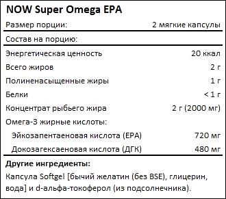 Состав NOW Super Omega EPA