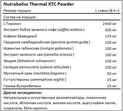 Состав Thermal XTC Powder от Nutrabolics