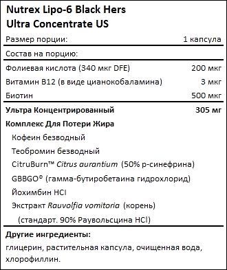 Состав Lipo-6 Black Hers Ultra Concentrate US от Nutrex