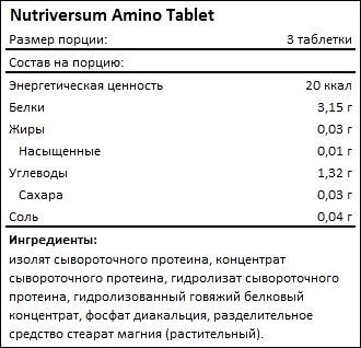 Состав Nutriversum Amino Tablet