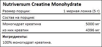Состав Nutriversum Creatine Monohydrate