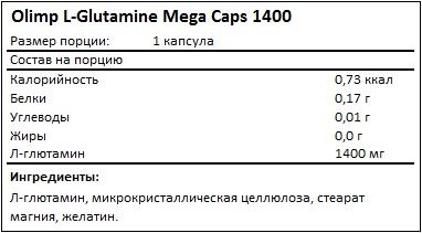 Состав Glutamine Mega Caps 1400 от Olimp