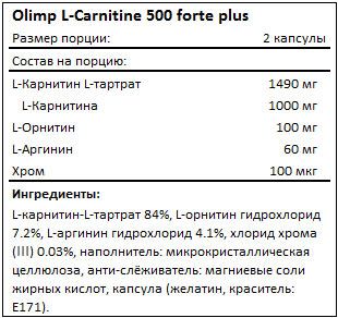 Состав L-Carnitine 500 forte plus от Olimp