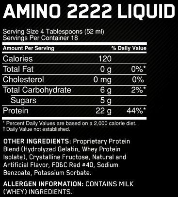 Состав Amino 2222 Liquid (948 мл) - жидкие аминокислоты от Optimum Nutrition