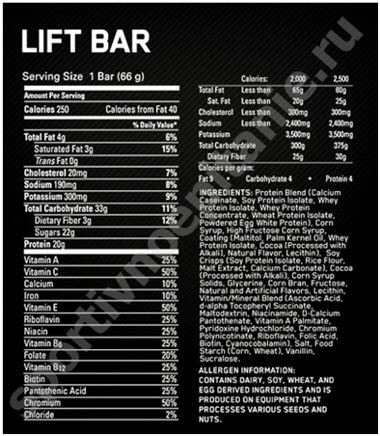Состав Lift Bar Optimum Nutrition