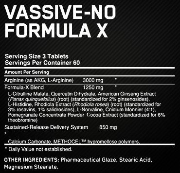 Состав Vassive NO Formula-X от Optimum Nutrition