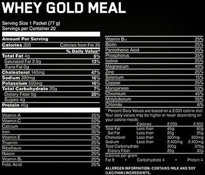 Состав Whey Gold Meal (1 пакет)