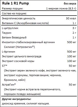 Состав Rule One 1 Pump