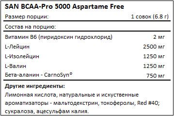 Состав BCAA-PRO 5000 Aspartame Free от SAN
