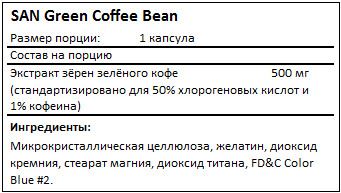Состав Green Coffee Bean от SAN