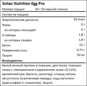 Состав Scitec Nutrition Egg Pro
