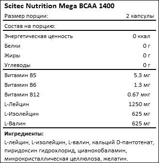 Состав Scitec Nutrition Mega BCAA 1400
