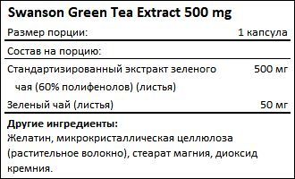 Состав Swanson Green Tea Extract 500 мг