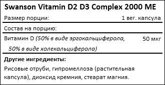 Состав Swanson Vitamin D2 D3 2000 МЕ