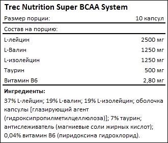 Состав Trec Nutrition Super BCAA System