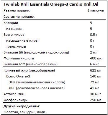 Состав Krill Essentials Omega-3 Cardio Krill Oil от Twinlab