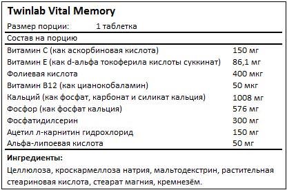 Состав Vital Memory от Twinlab