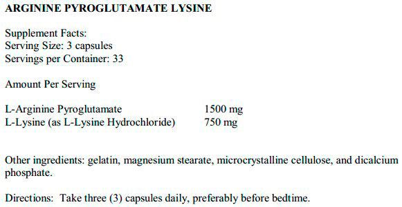 Состав Arginine Pyroglutamat Lysine от Ultimate Nutrition