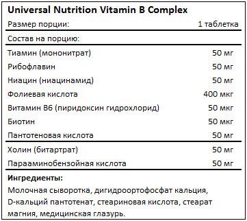Состав Vitamin B Complex от Universal