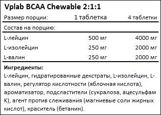 Состав Vplab BCAA Chewable 2-1-1