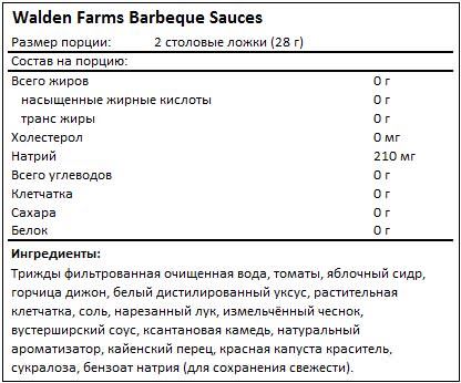 Состав Barbeque Sauces от Walden Farms