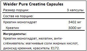 Состав Weider Pure Creatine 200 caps