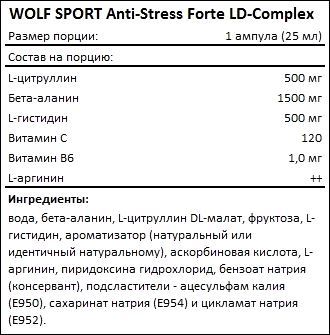 Состав WOLF SPORT Anti-Stress Forte Liquid Complex