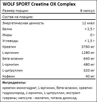 Состав WOLF SPORT Creatine OX Complex