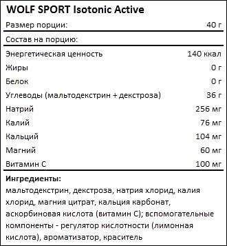 Состав WOLF SPORT Isotonic Active