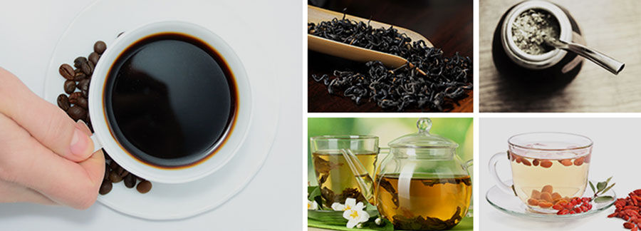 Кофе, зеленый и черный чай, чай мате и гуарана